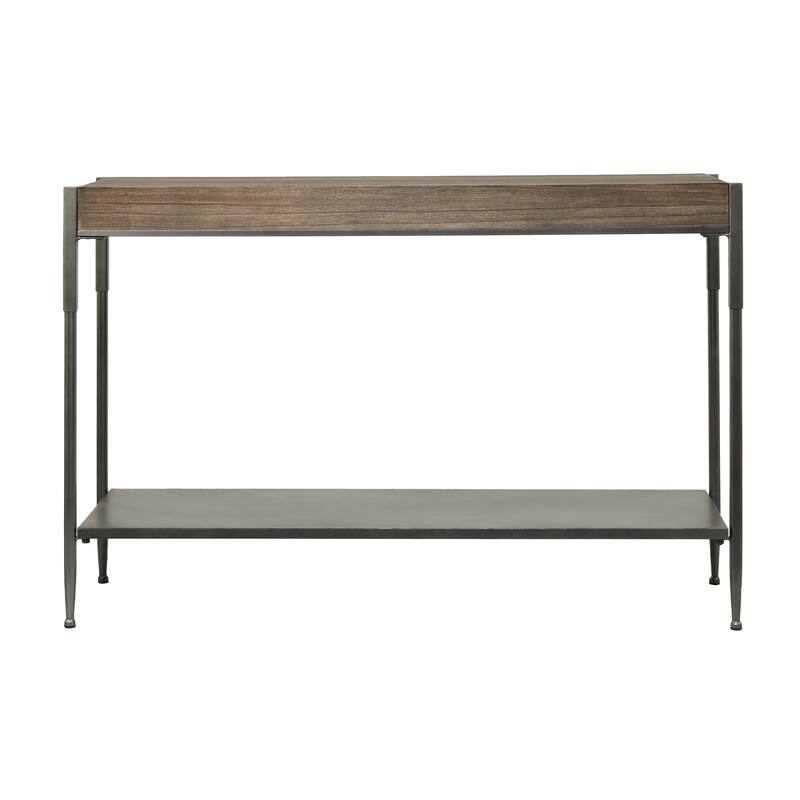 Metal 1 Shelf Console Table with Brown Wood Top - Gray - Roche River Decor - 14"W x 49"L x 32"H
