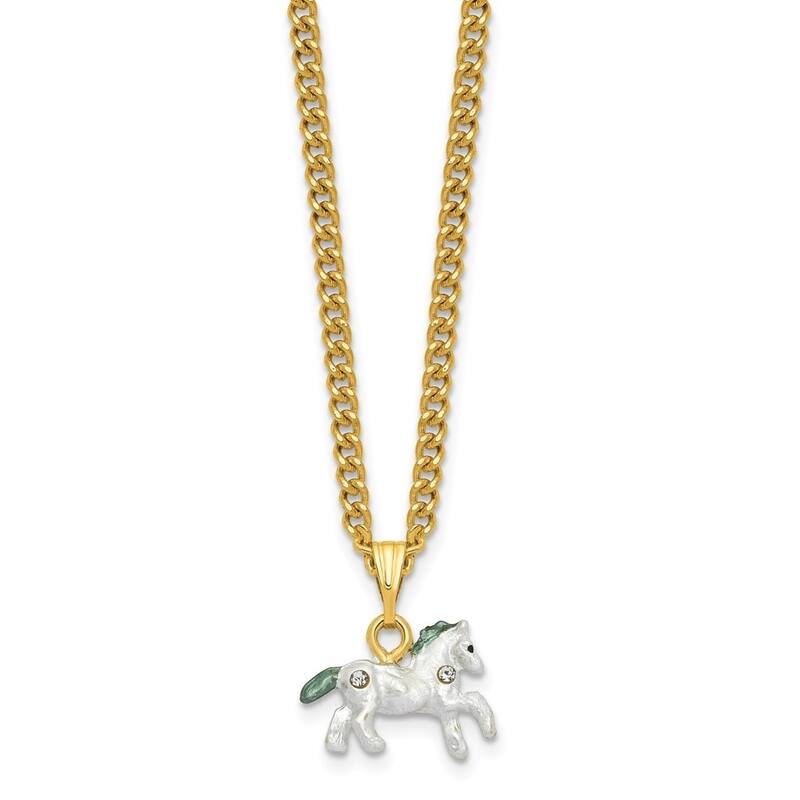 Curata Pewter Crystals Gold-Tone Enameled Pal (Plays ItS a Small World) Carousel Horse Musical Figurine