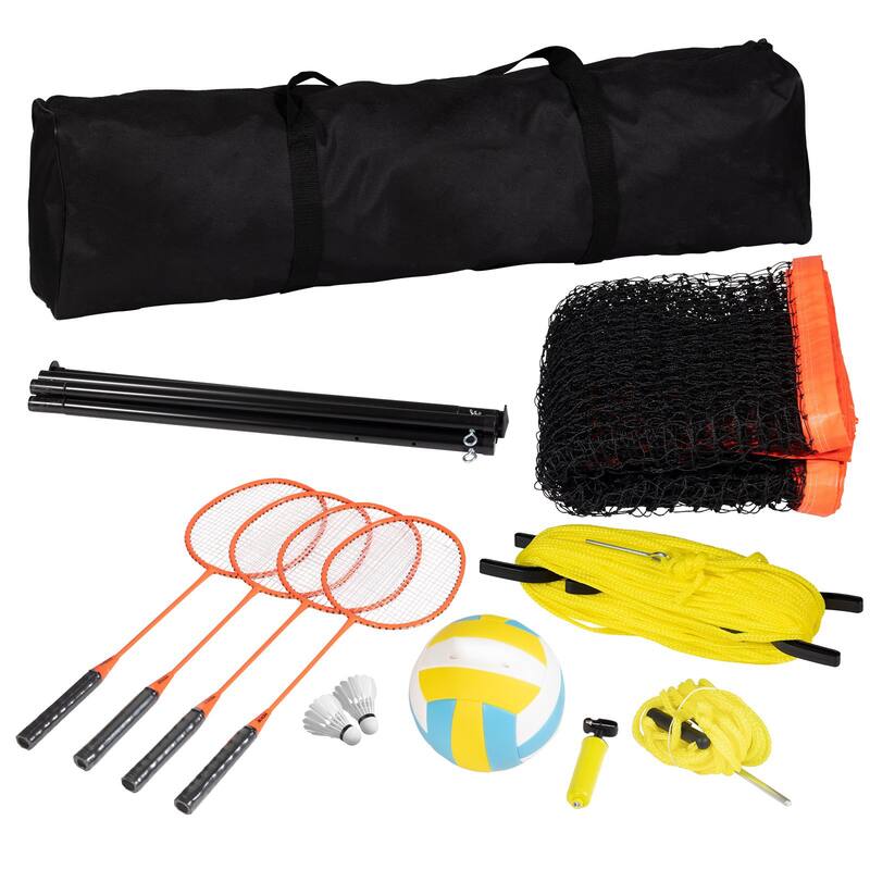 Orange Outdoor Portable Badminton Net with Height Adjustable Steel Poles and Carrying Bag