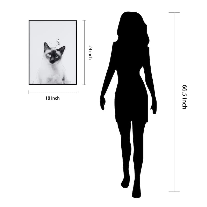 "Siamese" Black and White Pet Portraits on Reverse Printed Art Glass, Minimally Encased on Black Anodized Aluminum Frame