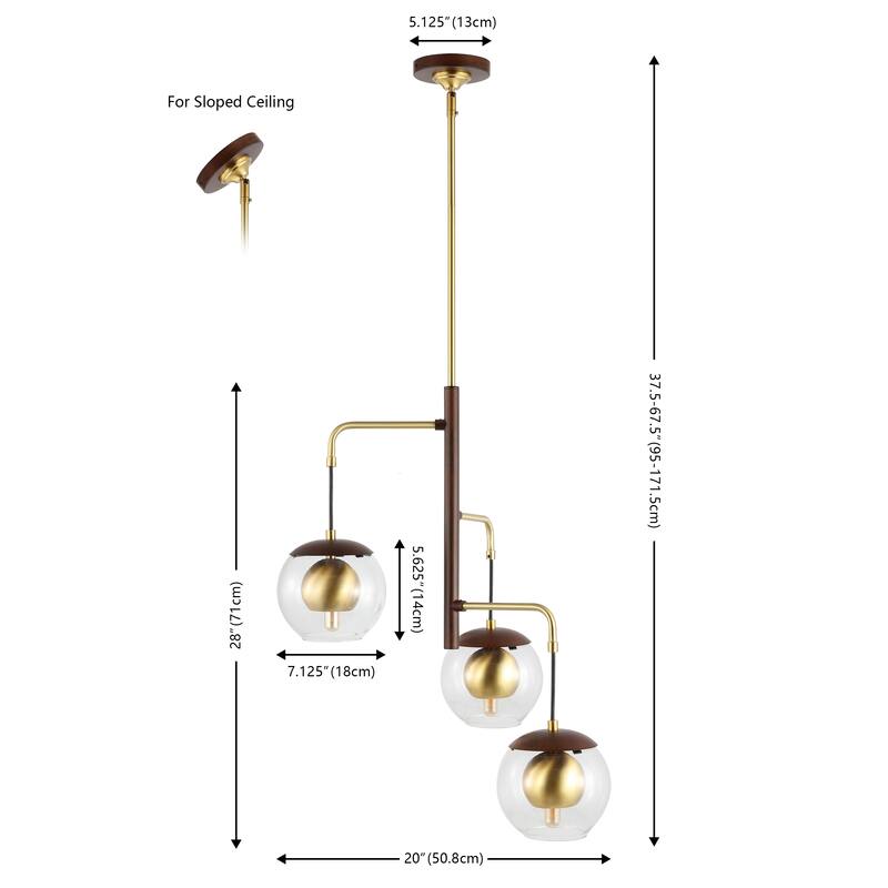 SAFAVIEH Lighting Bernie Extendable Pendant - 20 In. W x 20 In. D x 38-68 In. H - Brown Wood Finish/Brass Gold - 20Wx20Dx68H