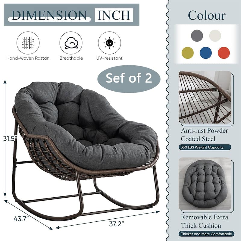Outdoor Padded Cushion Rocking Chair, Patio Oversized Rattan Egg Chair