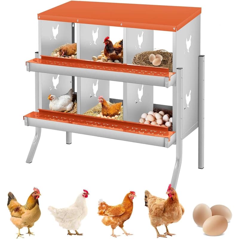 6 Compartment Nesting Box, Chicken Laying Box, with Bracket Legs - Red