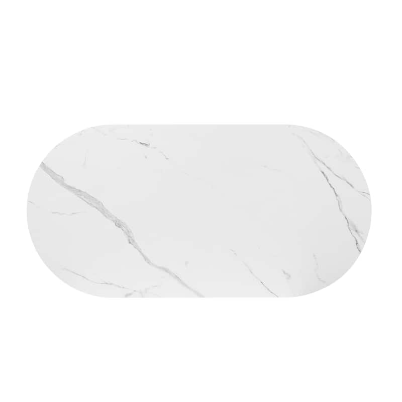 Roomfitters Luxury Oval Fluted Coffee Table with Marble Top, 2 Storage Cabinets and Metal Legs, Stylish Accent Table, White