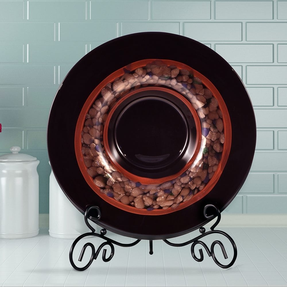 Ebony Hand Blown Art Glass Charger Plate with Stand