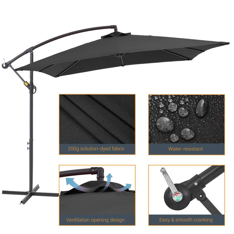 LIVOOSUN 8.2x8.2ft Offset Patio Umbrella Hanging Umbrella w/Steel Ribs