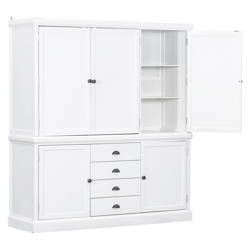 Roomfitters Kitchen Pantry Organizers and Storage Kitchen Cabinet, Hutch with Microwave Stand, 4 Drawers, Spice Racks