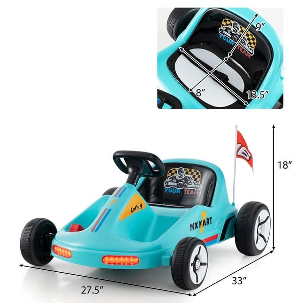 dimension image slide 1 of 3, Remote Control Kids Go Kart with Music and LED Lights - 33" x 27.5" x 18"