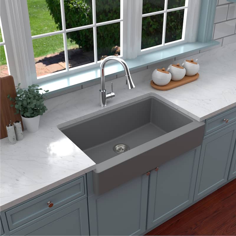 Karran Retrofit Farmhouse Quartz Single Bowl Kitchen Sink Kit