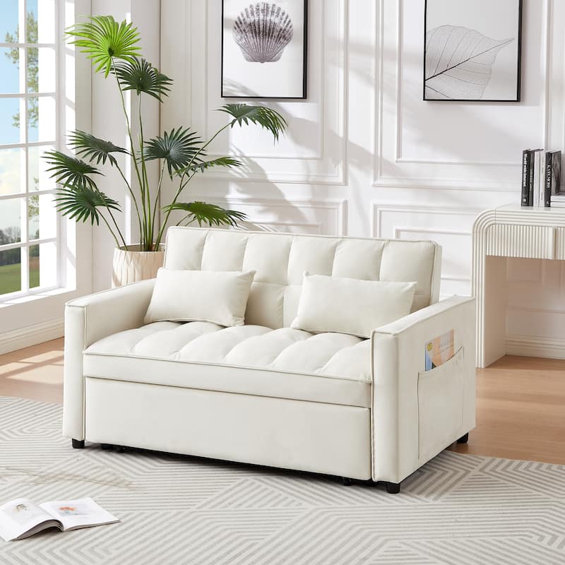 Modern Velvet Convertible Loveseat Sleeper Sofa Couch with Adjustable Backrest