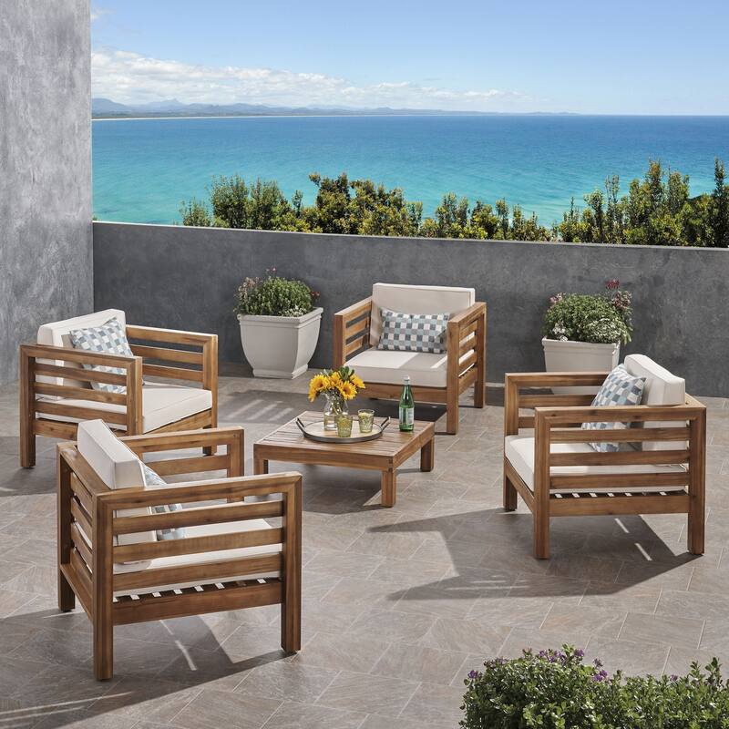 Oana Outdoor 4 Seater Acacia Wood Club Chair and Coffee Table Set by Christopher Knight Home