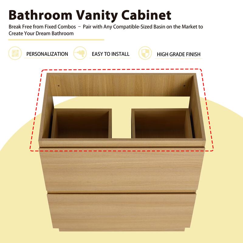 GDFStudio - Geneva Modern Wall-Mounted Bathroom Vanity Set with 2 Soft Close Drawers, Sink NOT INCLUDED