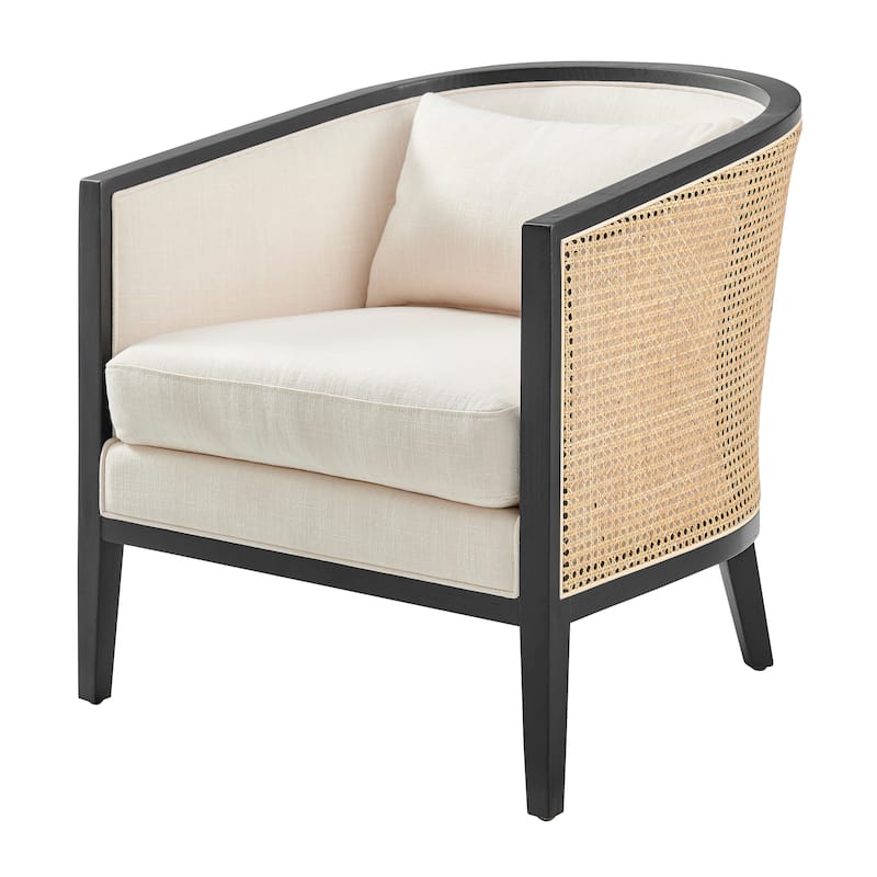 NPD Furniture Tillman Linen Accent Arm Chair with Rattan - Black