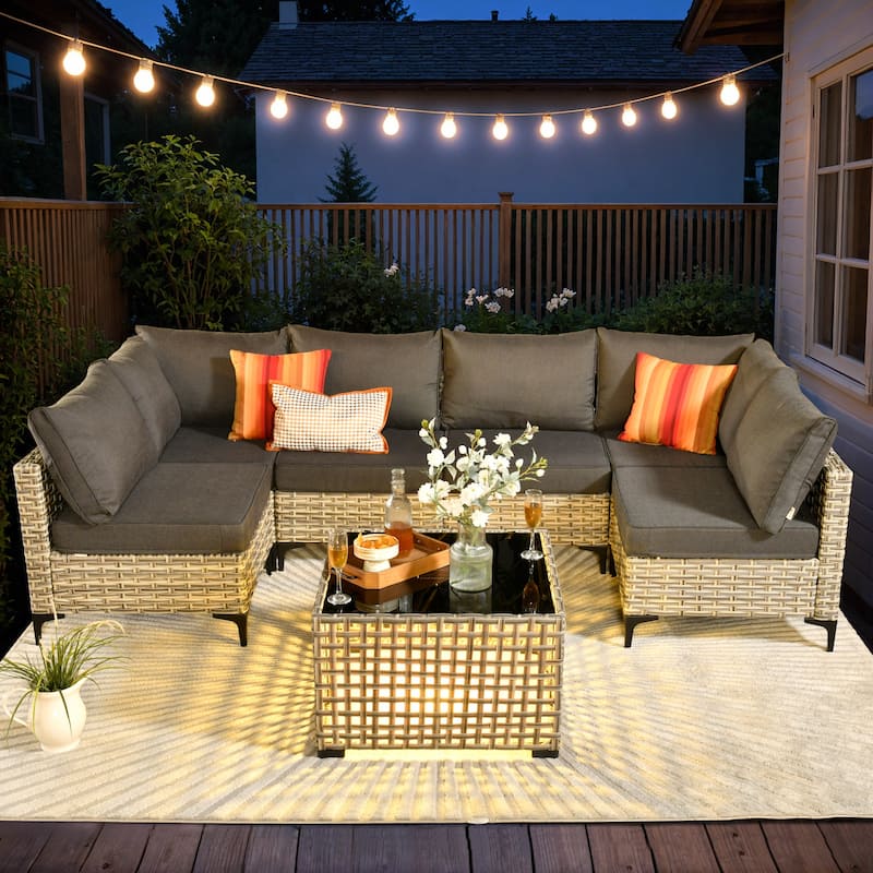 HOOOWOOO 7-piece Rattan Patio Furniture Sectional Set - Black