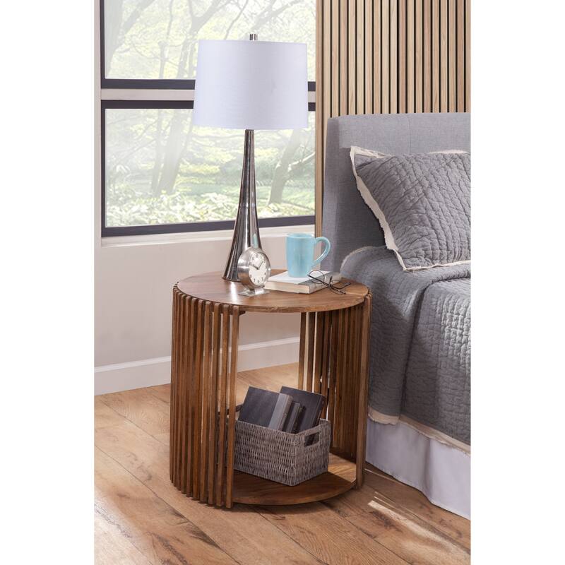 Fenwick Dark Mango Solid Wood Round Slatted End Table