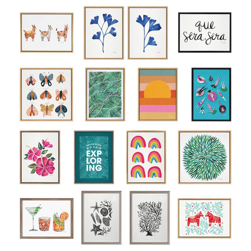 Kate and Laurel Sylvie Navy Ginkgo and Navy Ginkgo Trio Framed Canvas by Cat Coquillette