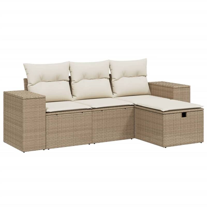 vidaXL Patio Sofa Set with Cushions Outdoor Furniture 4 Piece Poly Rattan