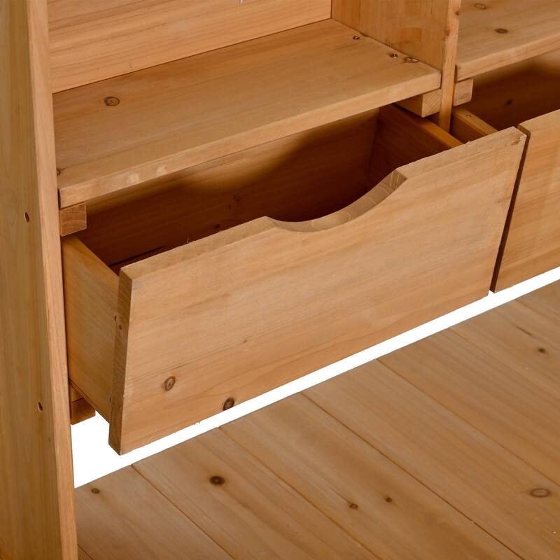 Roomfitters Garden Potting Bench with Storage Hutch, Outdoor Potting Table with 6 Drawers and Cabinets, Shelves