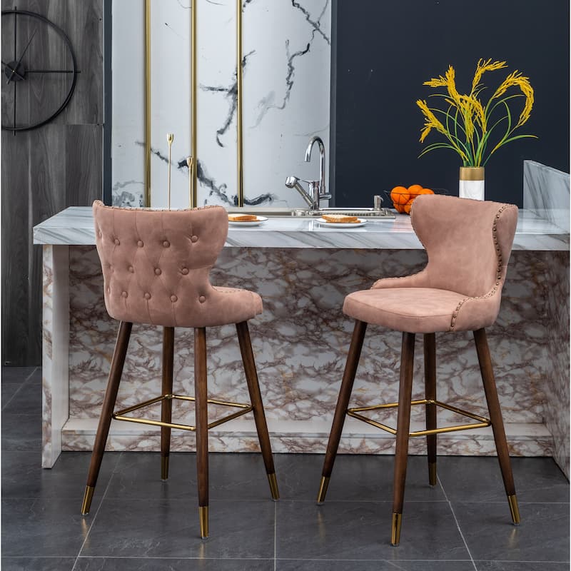 Roundhill Furniture Nevis Mid-century Modern Faux Leather Tufted Nailhead Trim Barstool Set of 2