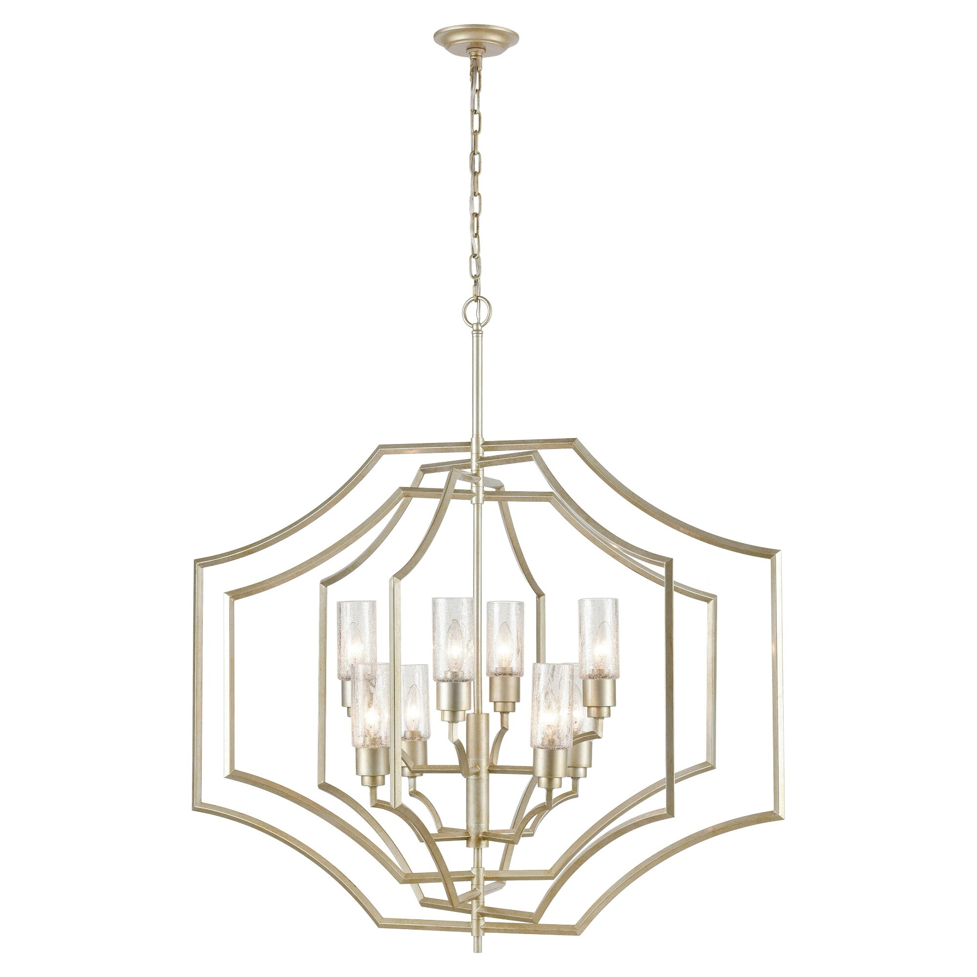 8-Light Geometric Ceiling Chandelier - 36" - Aged Silver