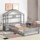 preview thumbnail 10 of 15, Twin Size House-Style Headboard Floor Bed with Fence Guardrails and Cushion Stand - Stylish and Safe Gray