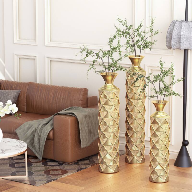 Metal Decorative Vase Set of 3 - Antique Gold