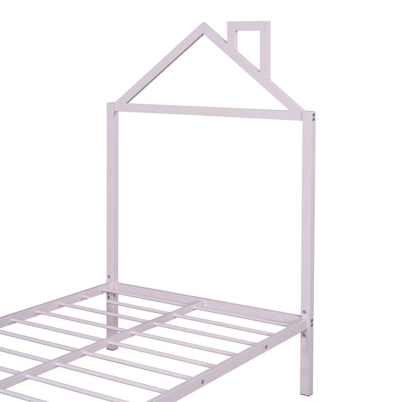 Twin Size Metal Platform Bed with House Design and 2 Storage Drawers