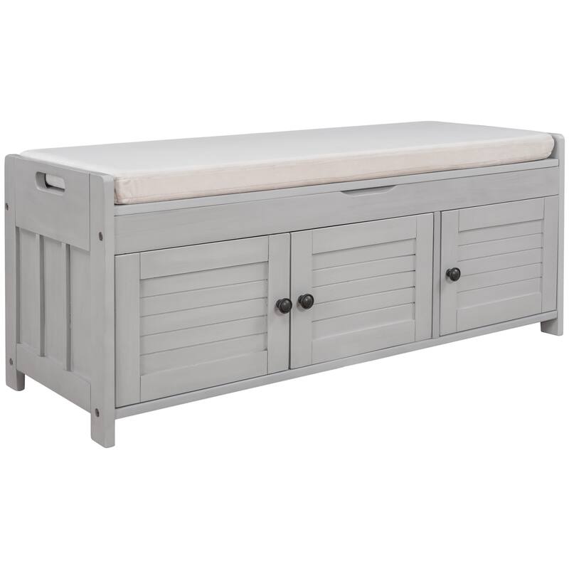 3 Shutter-shaped Doors Storage Benches with Removable Cushion