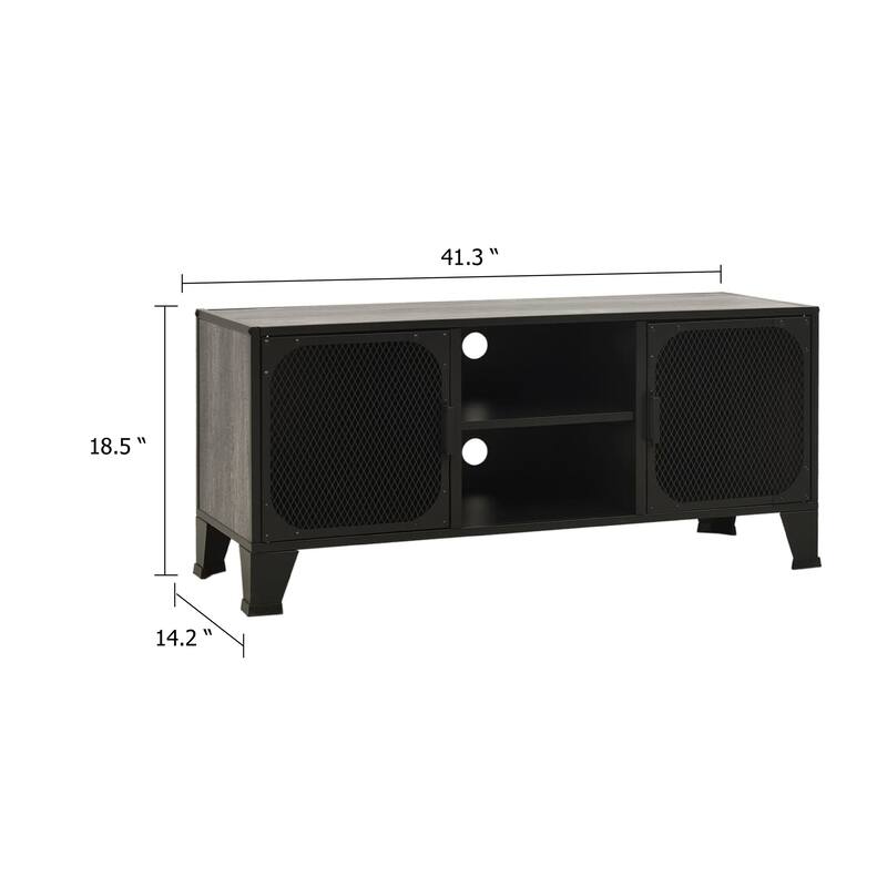Andy 41 Inch TV Stand Media Cabinet, 2 Doors, 1 Shelf, Gray and Black