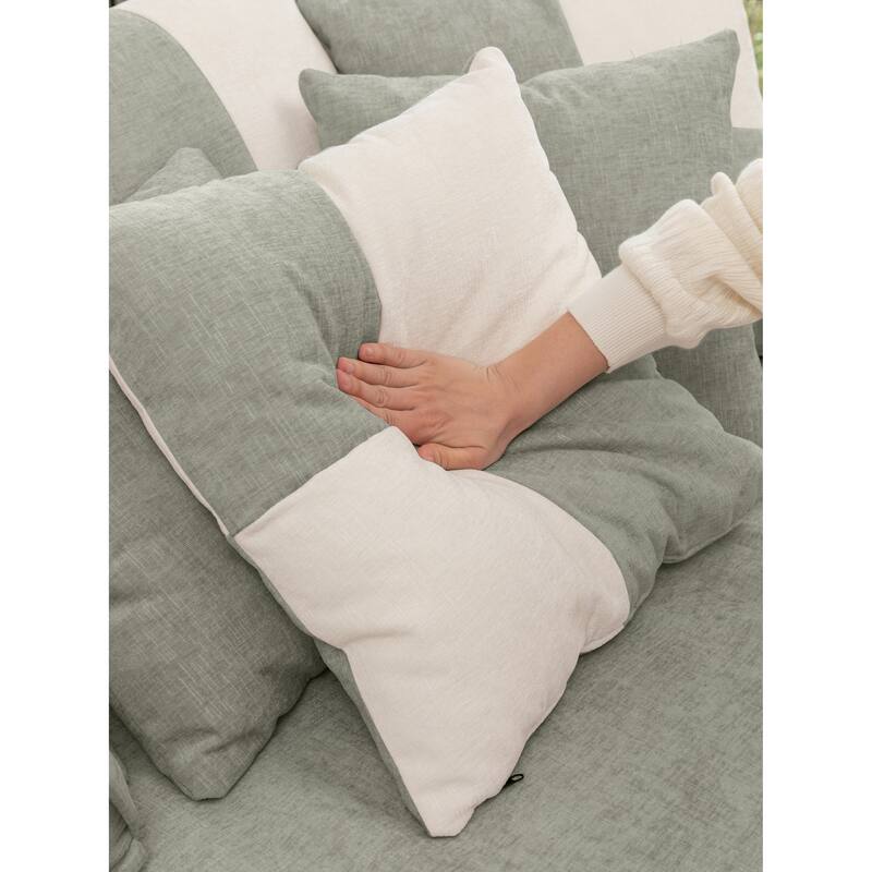 Chenille Oversized Round Barrel Chair with Ottoman, 5 Pillows, and No-Sag Rebound Sponge