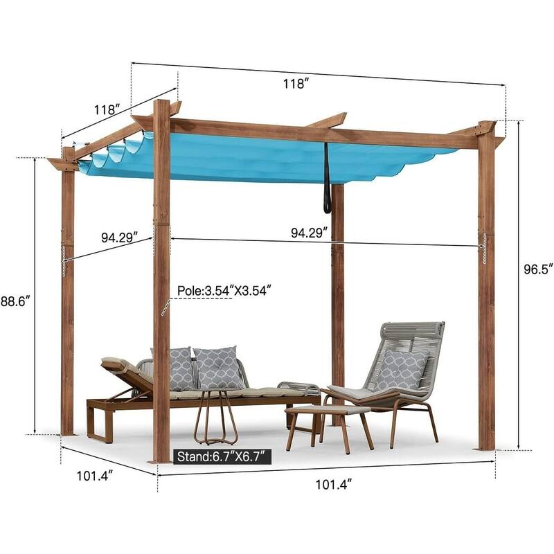 PURPLE LEAF Gazebo Wood Grain Metal Frame Pergola with Extra Top Roof for Patio