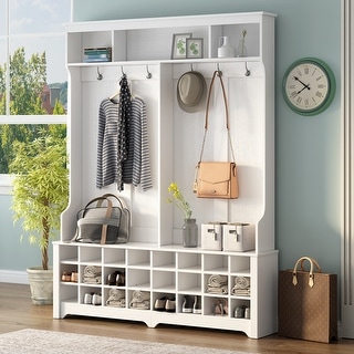 Multiple Functions Hallway Coat Rack with Metal Black Hooks, Entryway ...