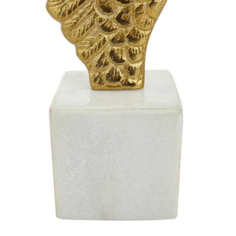 Aluminum Metal Bird Wings Decorative Bookends with Marble Base - Set of 2 Gold or Silver - Roche River Decor