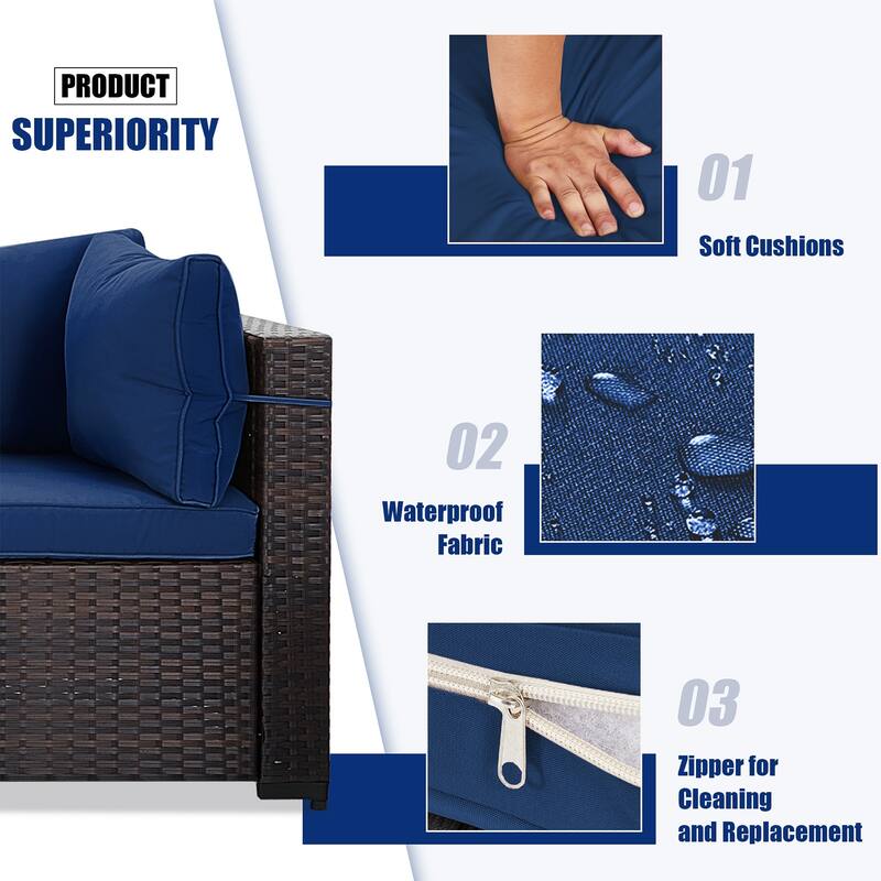 Patio Watcher Outdoor 8 Seater Rattan Sectional Set with Cusions and Coffe Table