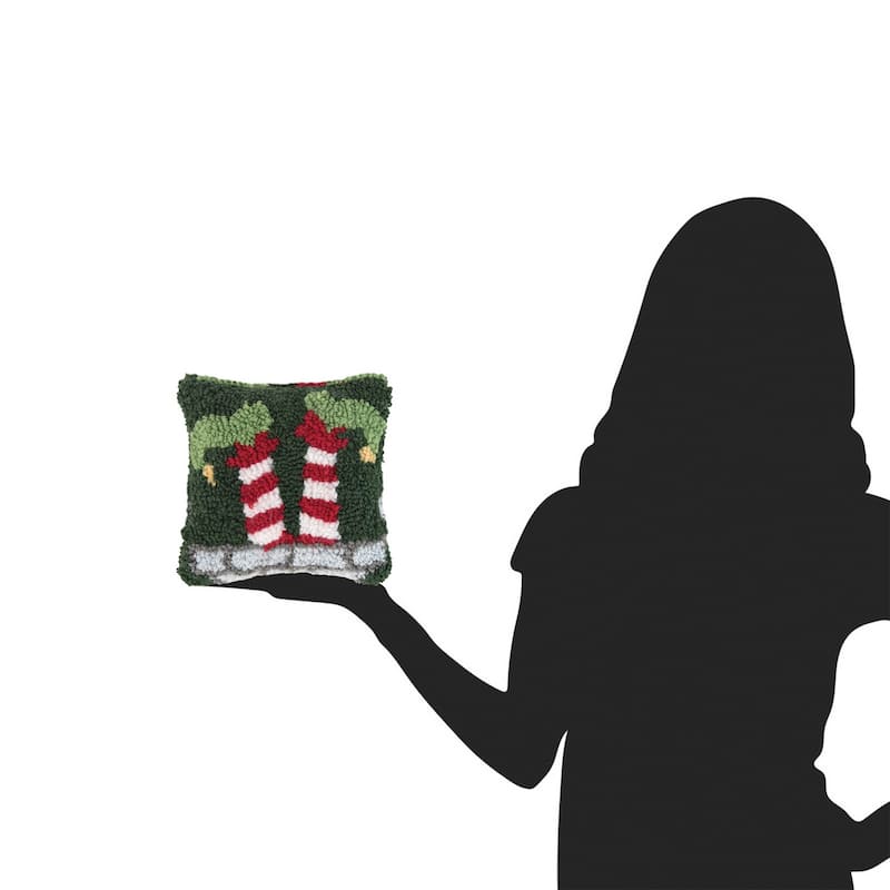 8" x 8" Elf Hooked Petite Christmas Holiday Throw Pillow