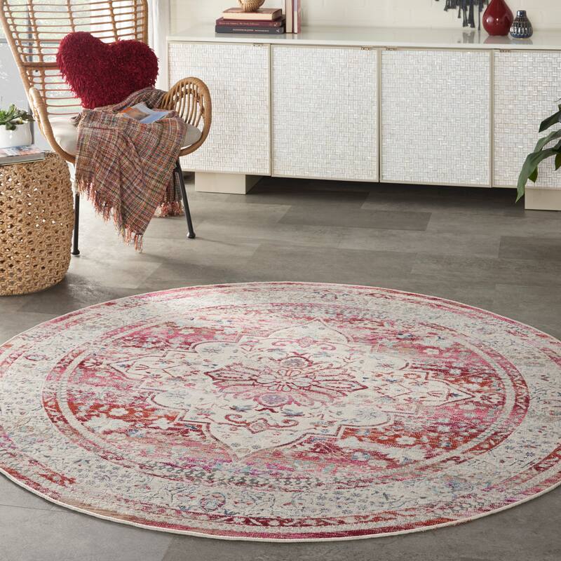 Nourison Vintage Kashan Persian Medallion Area Rug - 6' Round - Red/Ivory - Round