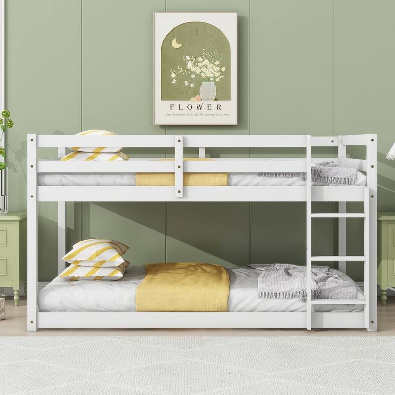 Solid Rubber Wooden Twin over Twin Loft Bed with Ladder
