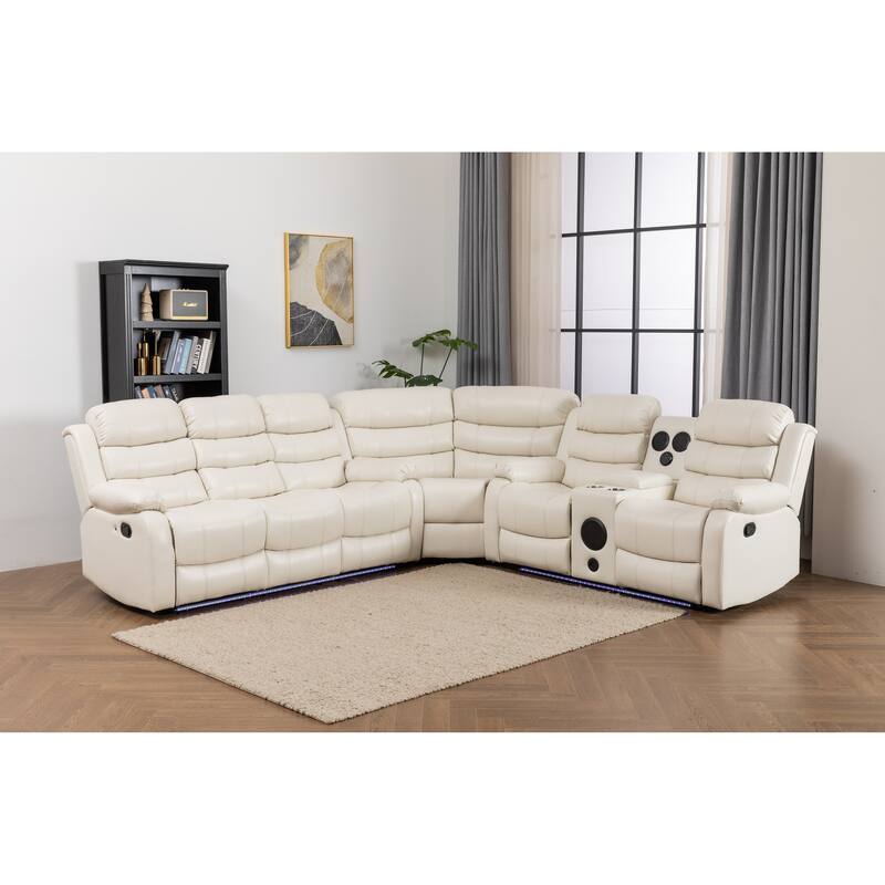 Donivi LED Faux Leather Reclining Sectional With Speakers