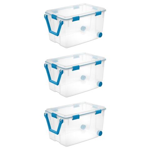 Sterilite 120 Qt Clear Plastic Storage Container with Gasket Latch Lid (3 Pack) - 30.25 x 19.625 x 19.75 inches