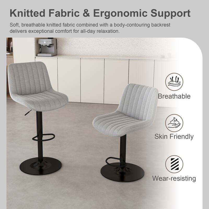 Swivel Bar Stools with Adjustable Height (35.03-43.7 Inches), Backrest, and Soft Knit Fabric - Bar Counter(Set of 2)