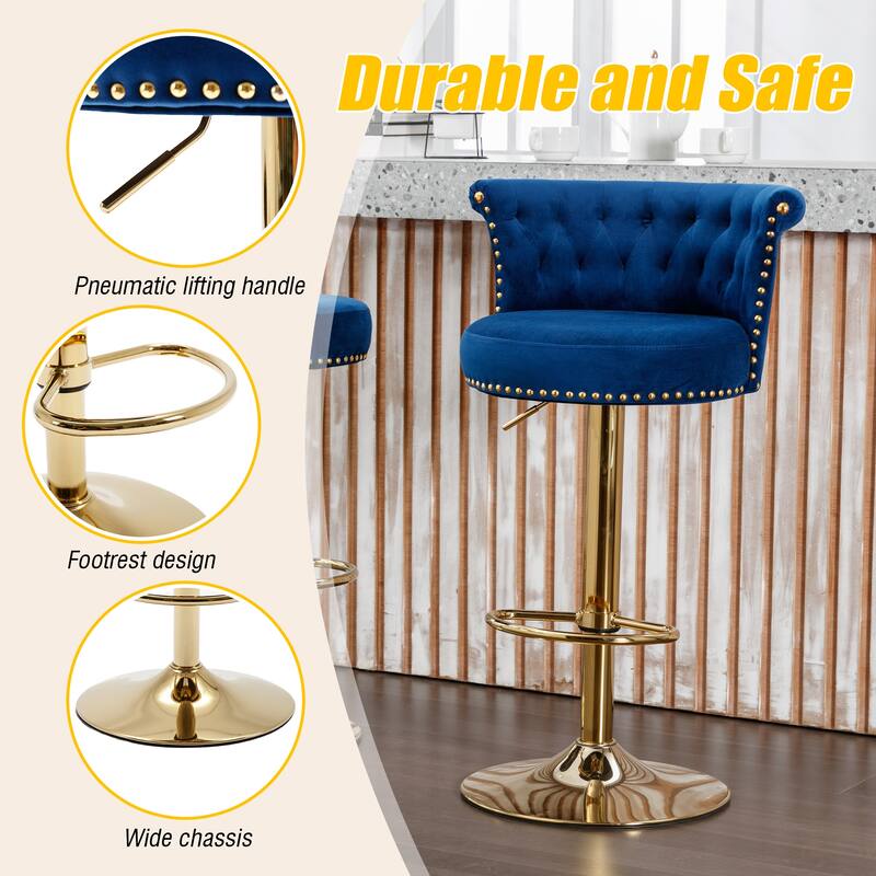 Set of 2 Velvet 360°Rotating Bar Chair, Handmade Backrest with One Click Adjustable Height Bar Chair, Very Soft Dining Chair