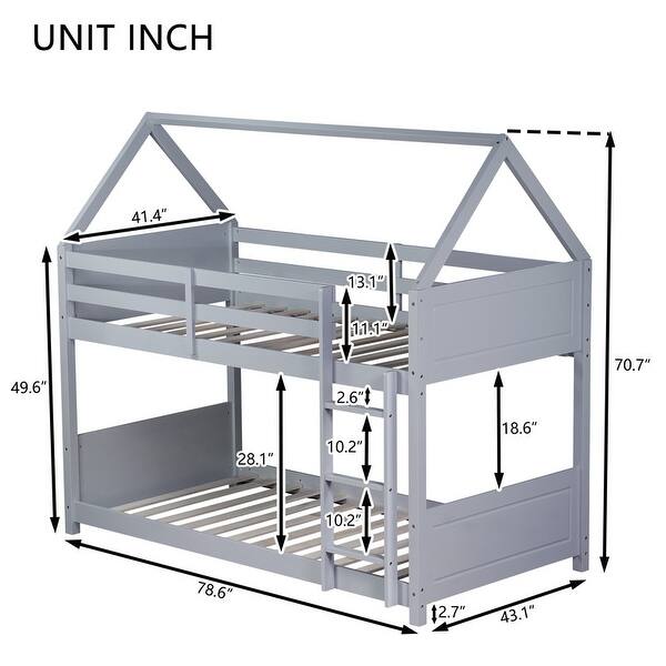 dimension image slide 1 of 3, Twin Over Twin House Floor Bunk Bed with Headboards