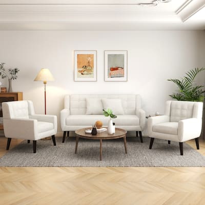 3-Piece Mid-Century Modern Living Room Set with Loveseat and 2 Chairs