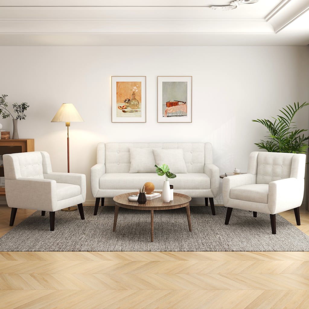 3-Piece Mid-Century Modern Living Room Set with Loveseat and 2 Chairs