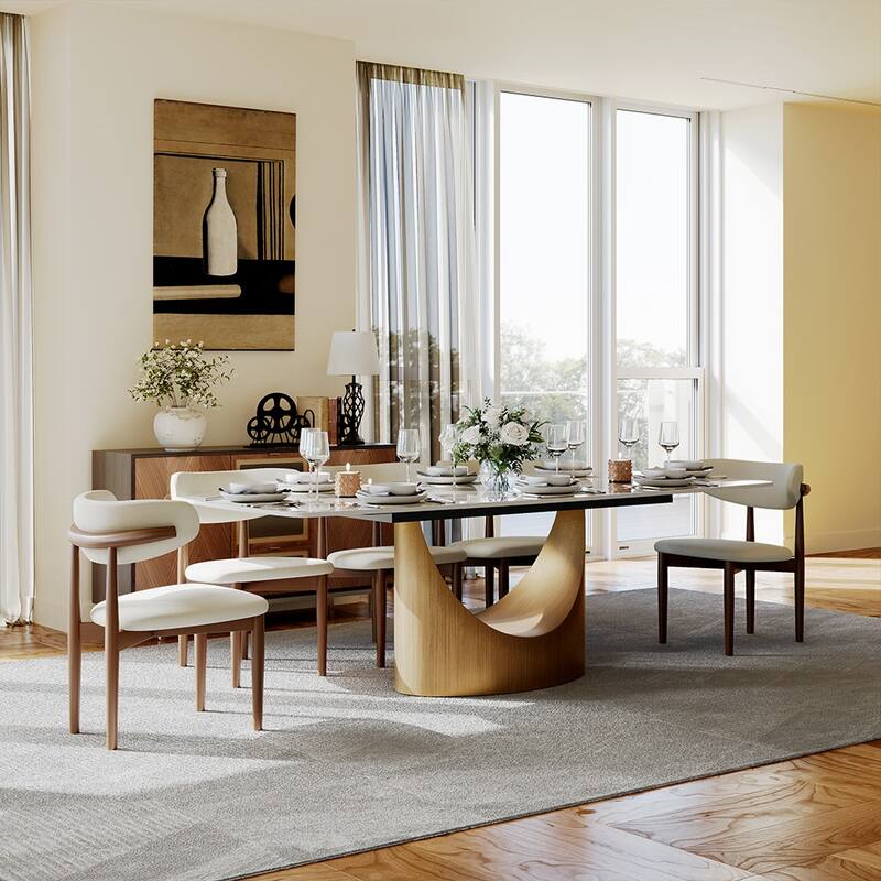 63"-94" Hobart Modern Dining Table with Rectangular Sintered Stone Tabletop and Carbon Steel Leg for 4-10