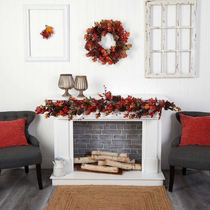 Fall Garland 6ft Maple Leaf Berry Pinecone Decor Autumn Home Decor - 72