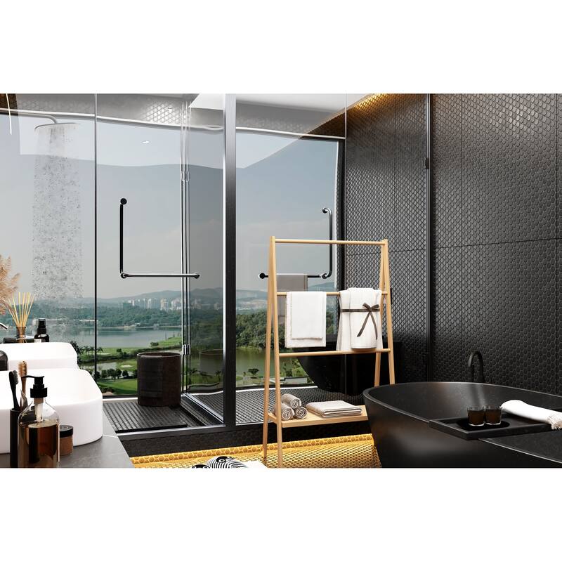 Modern Coat Rack Bamboo Trapezoidal Towel Rack Freestanding Beach Towels with Bottom Storage Shelf