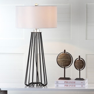 SAFAVIEH Lighting 34-inch Estill Black Iron Modern Industrial Table Lamp (Set of 2) - 17"x17"x34"