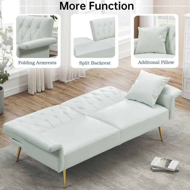 Futon Sofa Bed, Faux leather Foldable Couch Convertible Loveseat Sleeper Daybed with Adjustable Armrests for Small Space