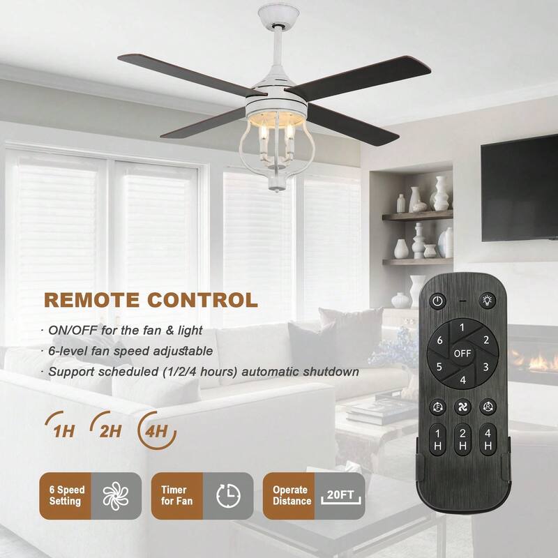 Cusp Barn 52 Inch Ceiling Fan with Remote, Farmhouse Caged Fandelier, Black Industrial Ceiling Fans with DC Motor for Bedroom